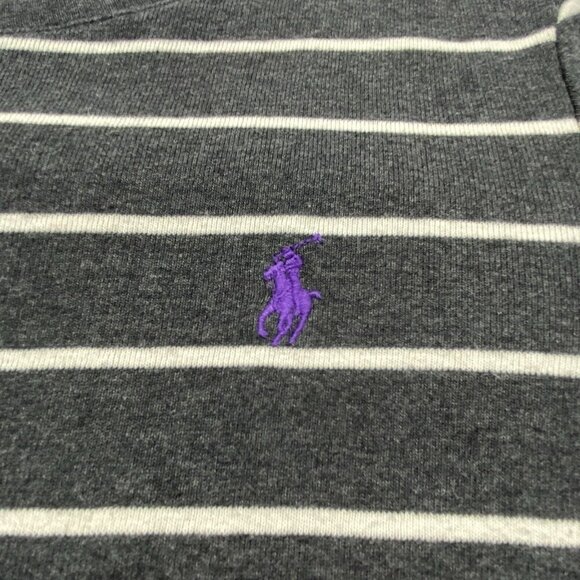 RALPH LAUREN Women Tee Size L Gray Long Sleeve Sport Striped Purple Horse 79-13 - Picture 3 of 11